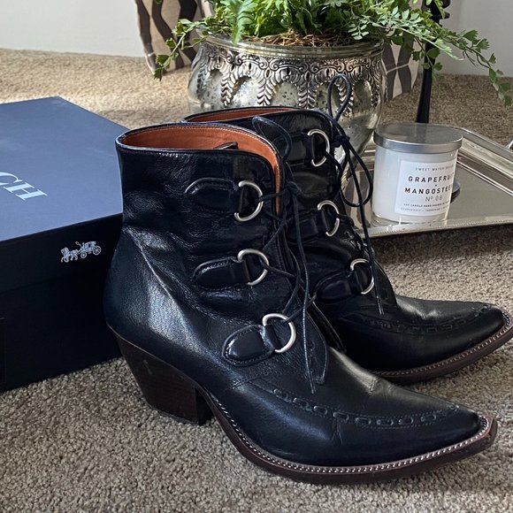 Shoes | Coach Lace Up Chain Bootie 
